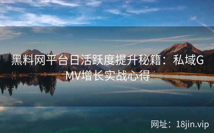 黑料网平台日活跃度提升秘籍：私域GMV增长实战心得